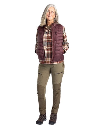 Earth Plum Coloured Pinewood Womens Abisko Insulation Vest on white background 