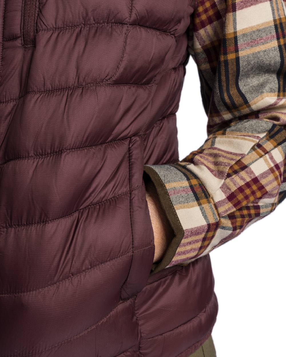 Earth Plum Coloured Pinewood Womens Abisko Insulation Vest on white background 