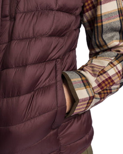 Earth Plum Coloured Pinewood Womens Abisko Insulation Vest on white background 