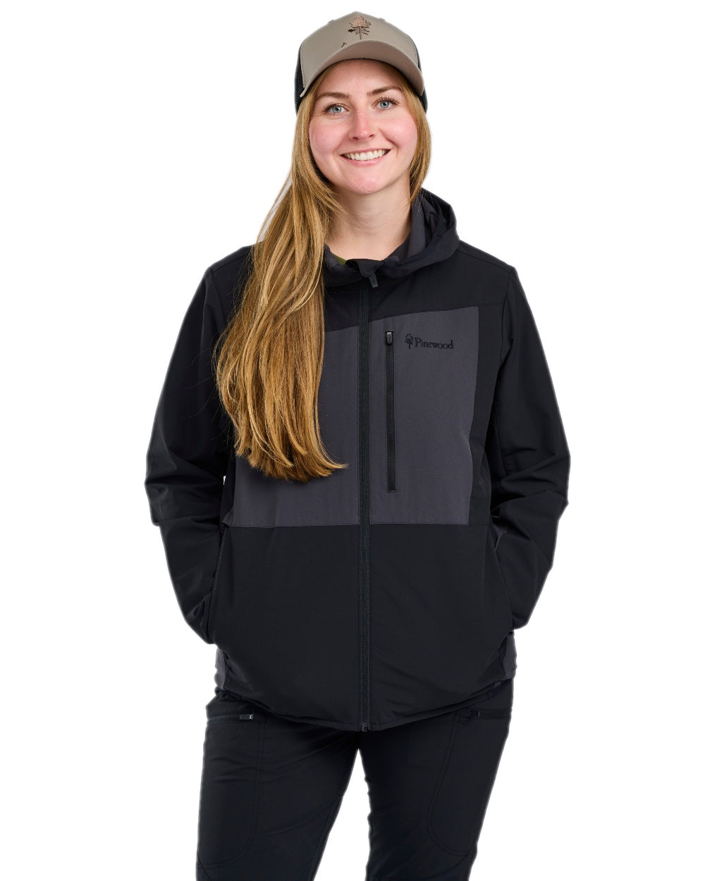 Black Dark Anthracite Coloured Pinewood Womens Abisko Light Stretch Jacket on white background 