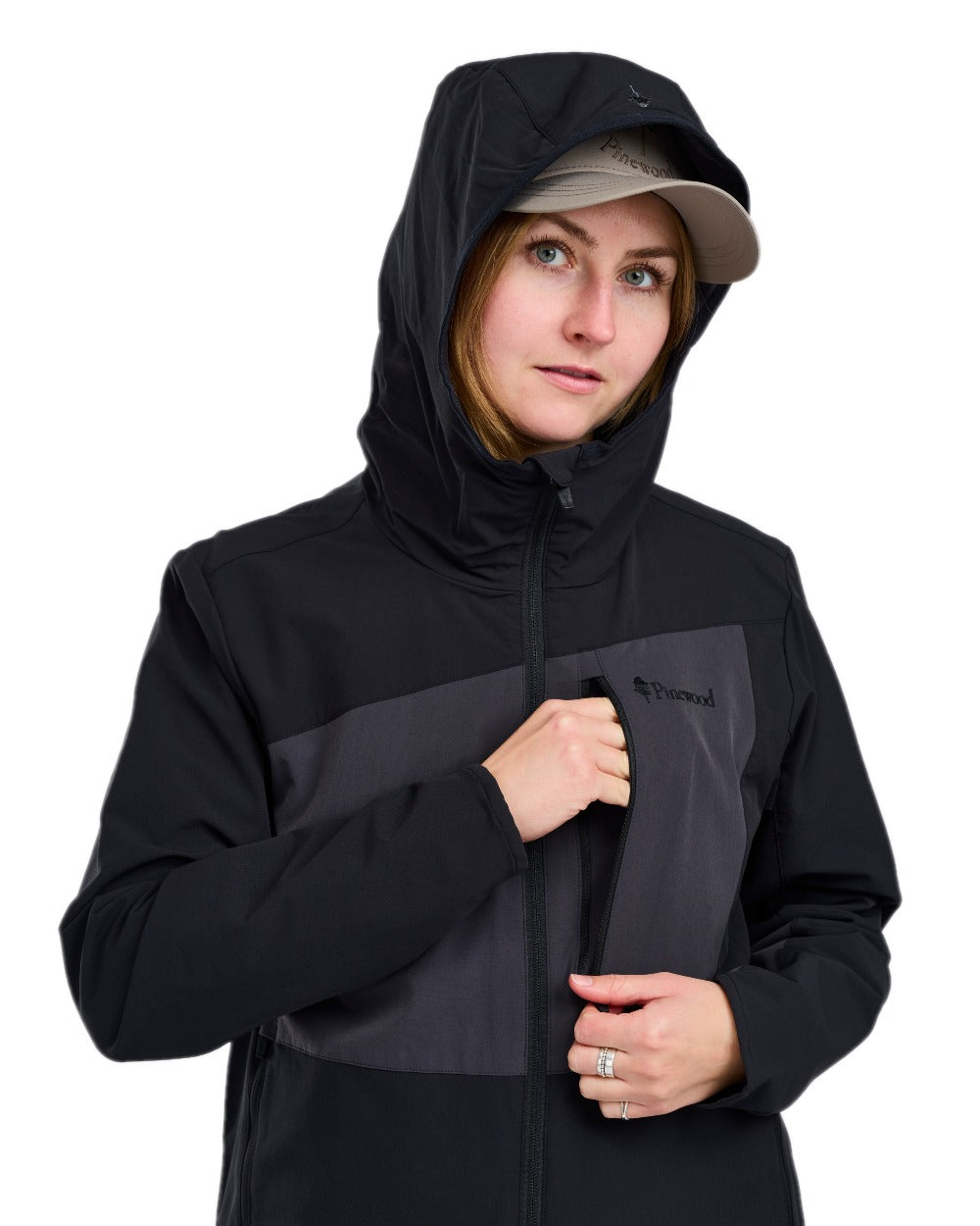 Black Dark Anthracite Coloured Pinewood Womens Abisko Light Stretch Jacket on white background 