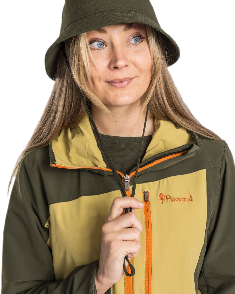 Golden Hay Mossgreen Coloured Pinewood Womens Abisko Light Stretch Jacket on white background 