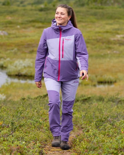 Light Lilac Coloured Pinewood Womens Abisko Light Stretch Jacket on outdoor background 