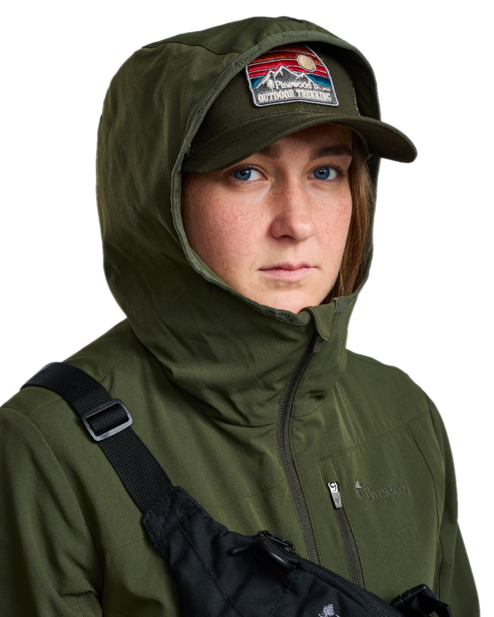 Mossgreen Coloured Pinewood Womens Abisko Light Stretch Jacket on white background 