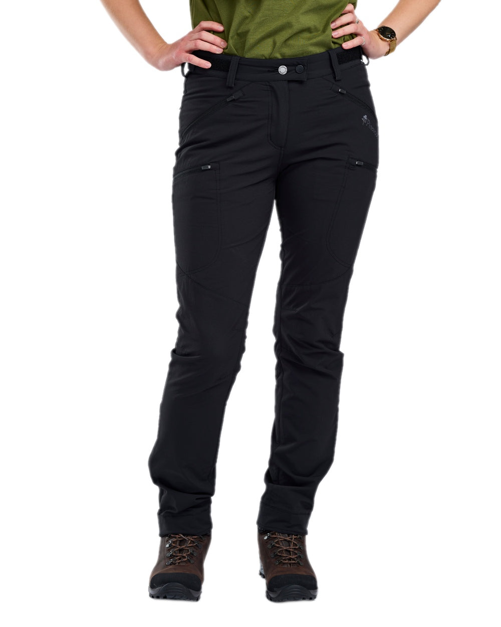 Black Coloured Pinewood Womens Abisko Light Stretch Trousers on white background 