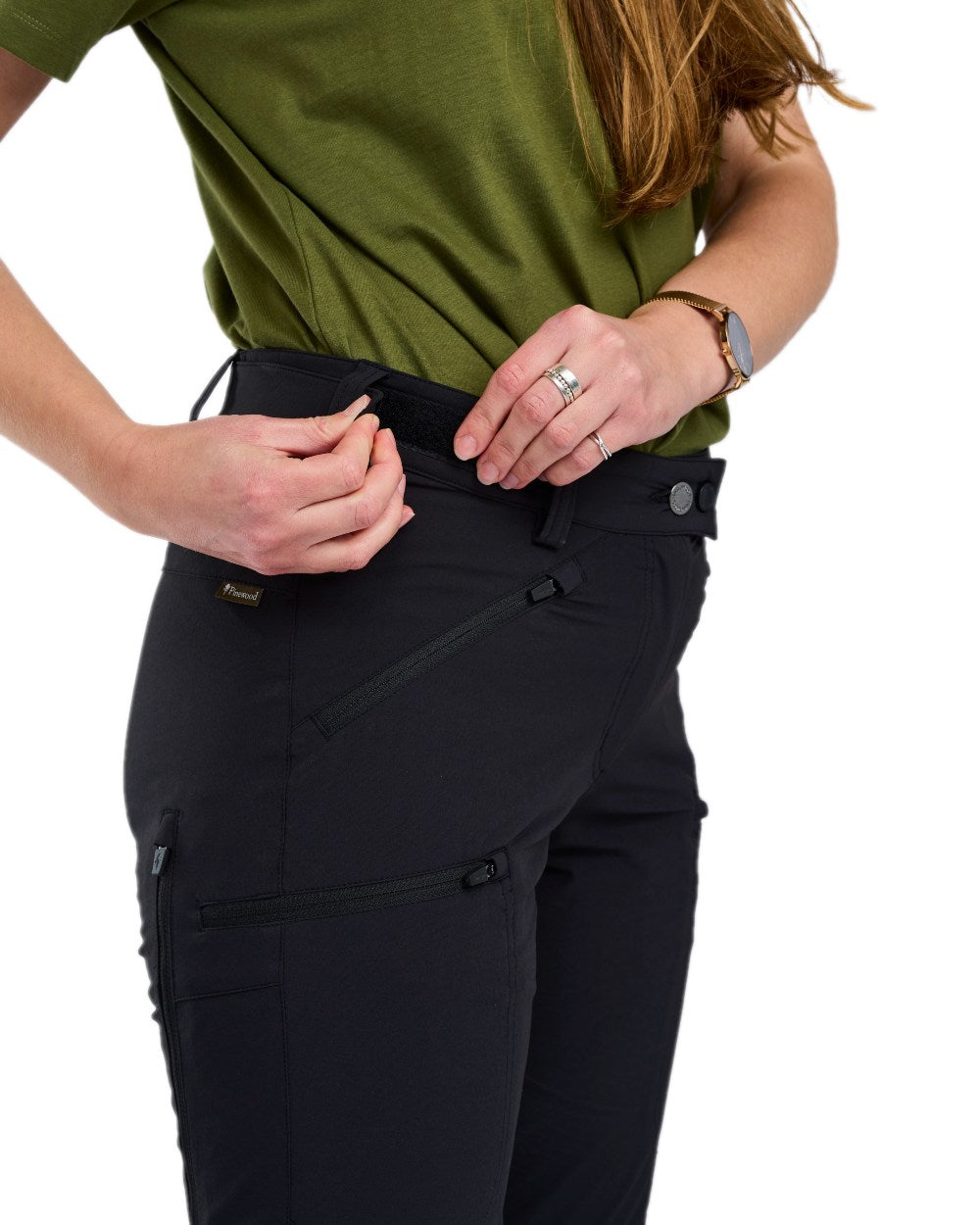 Black Coloured Pinewood Womens Abisko Light Stretch Trousers on white background 