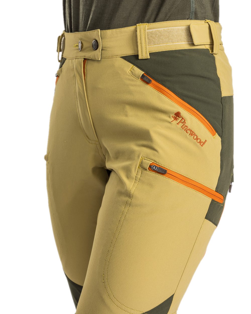 Golden Hay Mossgreen Coloured Pinewood Womens Abisko Light Stretch Trousers on white background 