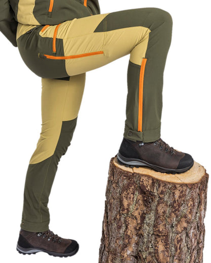 Golden Hay Mossgreen Coloured Pinewood Womens Abisko Light Stretch Trousers on white background 