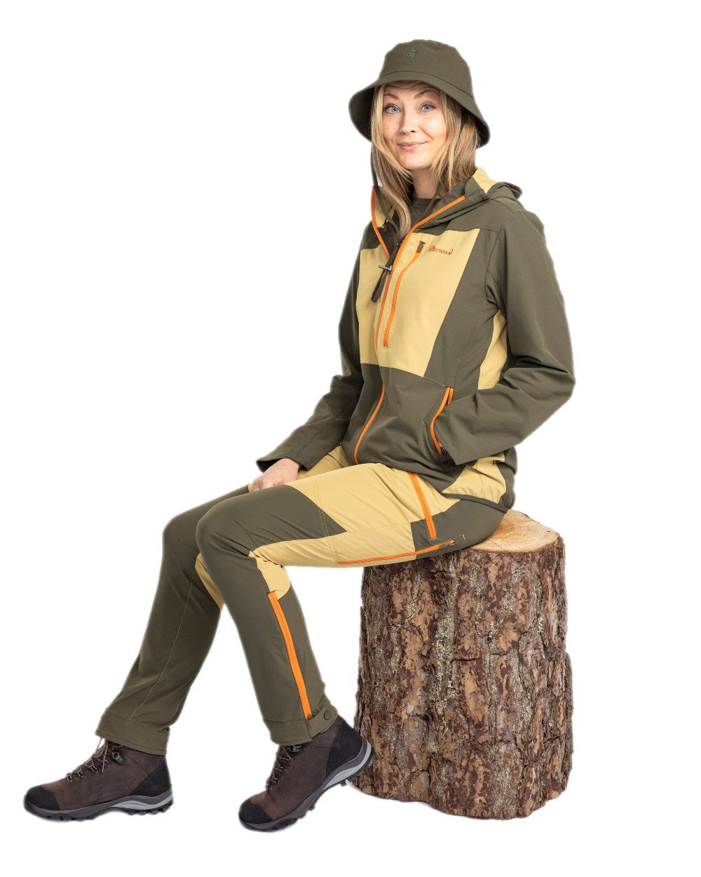 Golden Hay Mossgreen Coloured Pinewood Womens Abisko Light Stretch Trousers on white background 