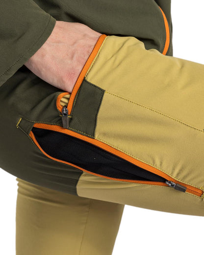 Golden Hay Mossgreen Coloured Pinewood Womens Abisko Light Stretch Trousers on white background 