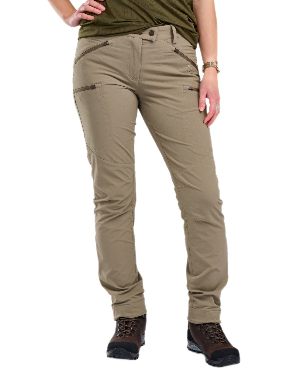 Mole Brown Coloured Pinewood Womens Abisko Light Stretch Trousers on white background 