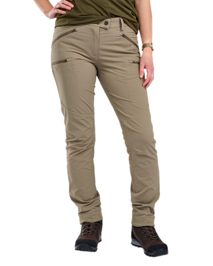 Mole Brown Coloured Pinewood Womens Abisko Light Stretch Trousers on white background 