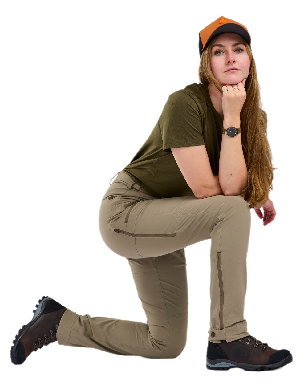 Mole Brown Coloured Pinewood Womens Abisko Light Stretch Trousers on white background 