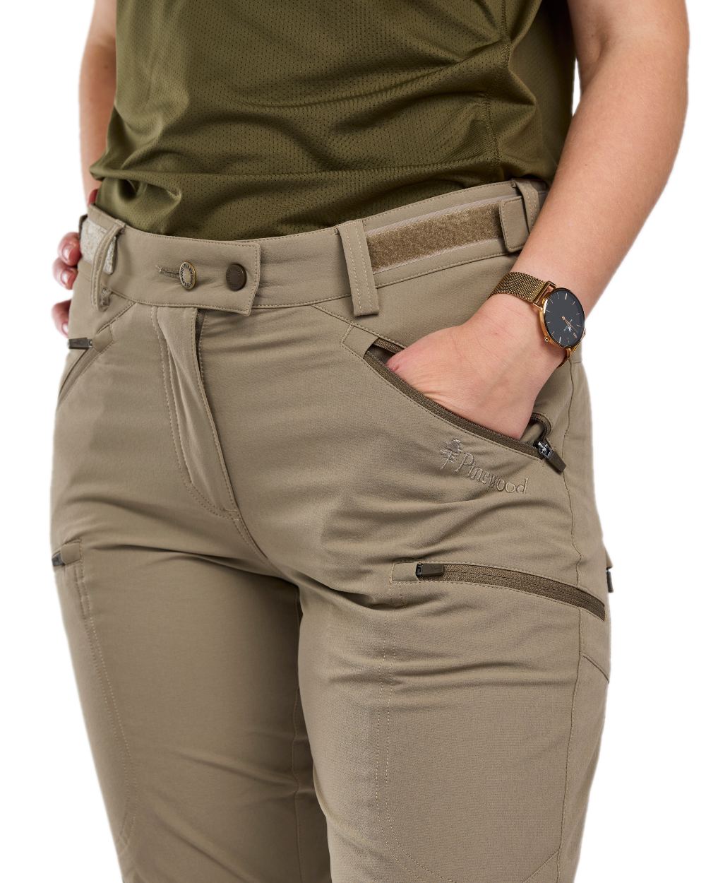Mole Brown Coloured Pinewood Womens Abisko Light Stretch Trousers on white background 