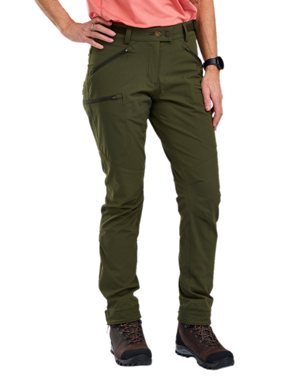 Mossgreen Coloured Pinewood Womens Abisko Light Stretch Trousers on white background 