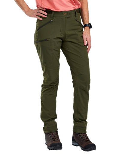 Mossgreen Coloured Pinewood Womens Abisko Light Stretch Trousers on white background 