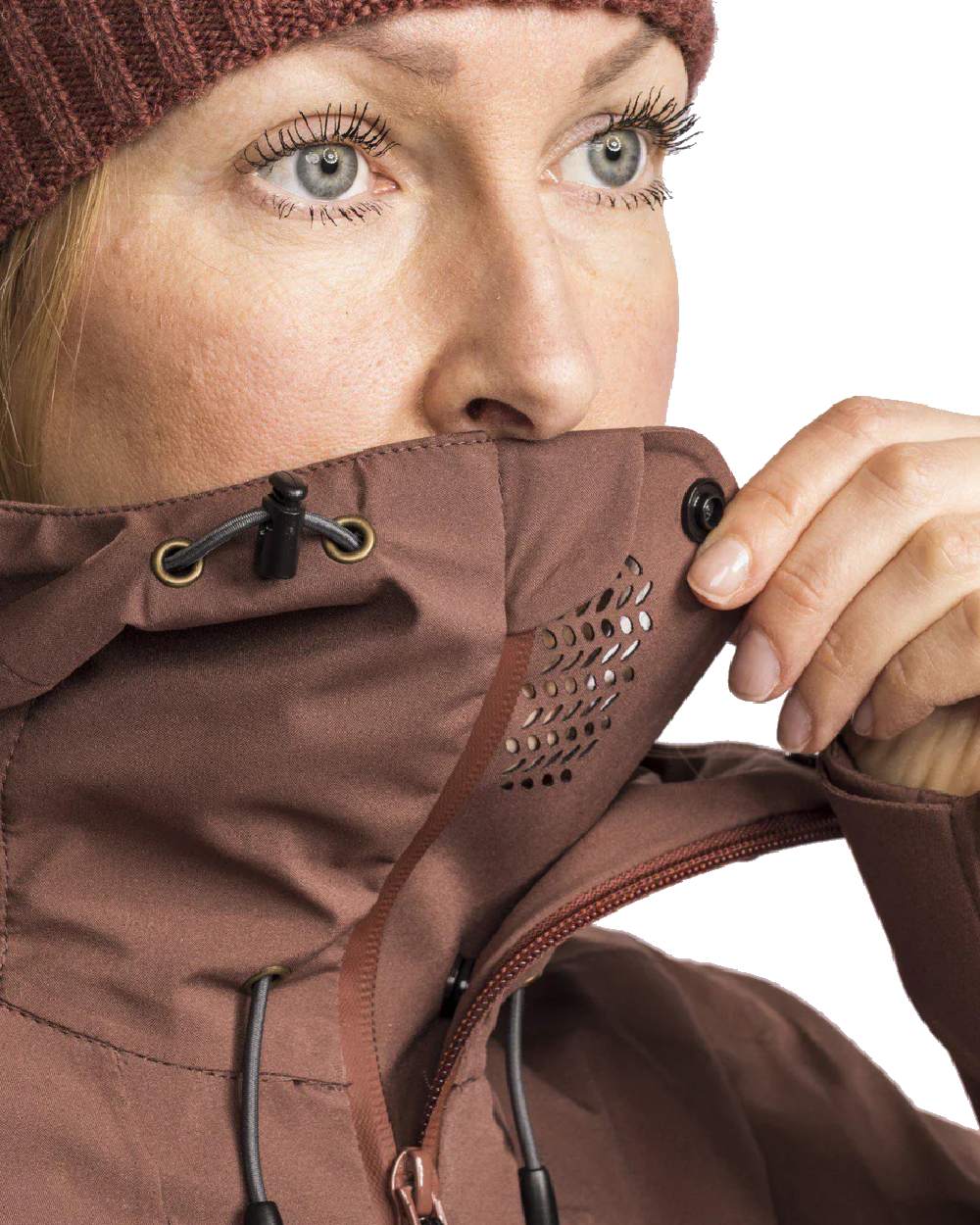 Marron Rose coloured Pinewood Womens Abisko Telluz Three Layer Jacket on white background 