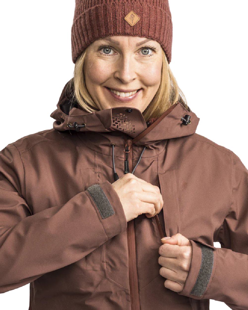 Marron Rose coloured Pinewood Womens Abisko Telluz Three Layer Jacket on white background 