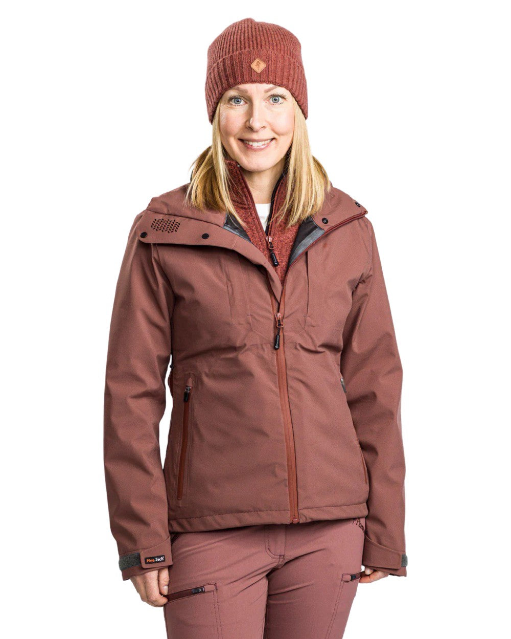 Marron Rose coloured Pinewood Womens Abisko Telluz Three Layer Jacket on white background 