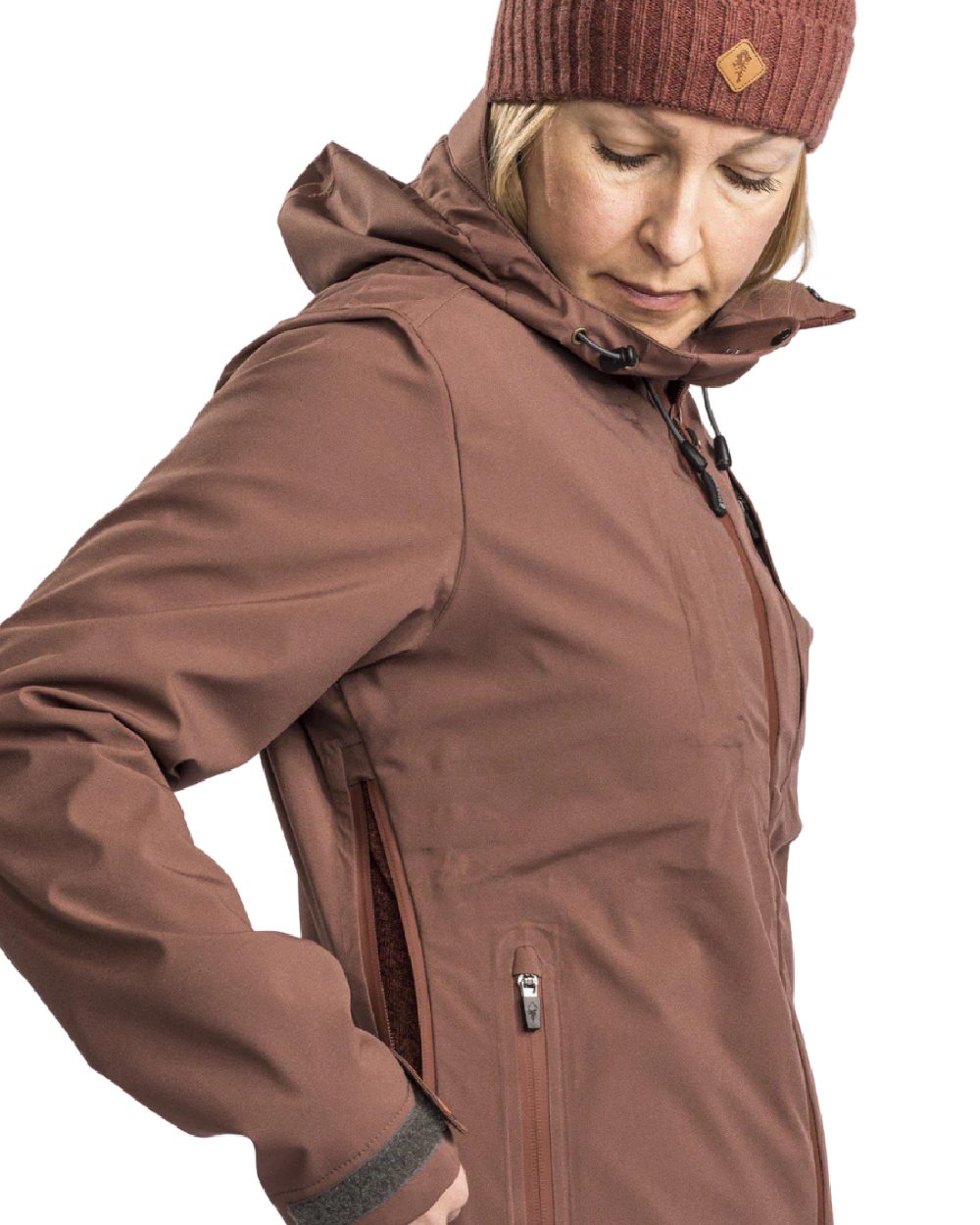 Marron Rose coloured Pinewood Womens Abisko Telluz Three Layer Jacket on white background 
