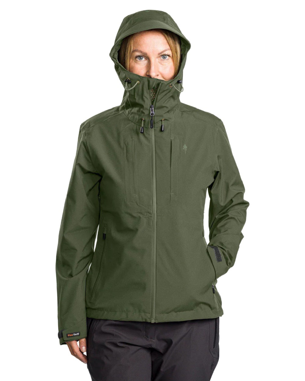 Moss Green coloured Pinewood Womens Abisko Telluz Three Layer Jacket on white background 
