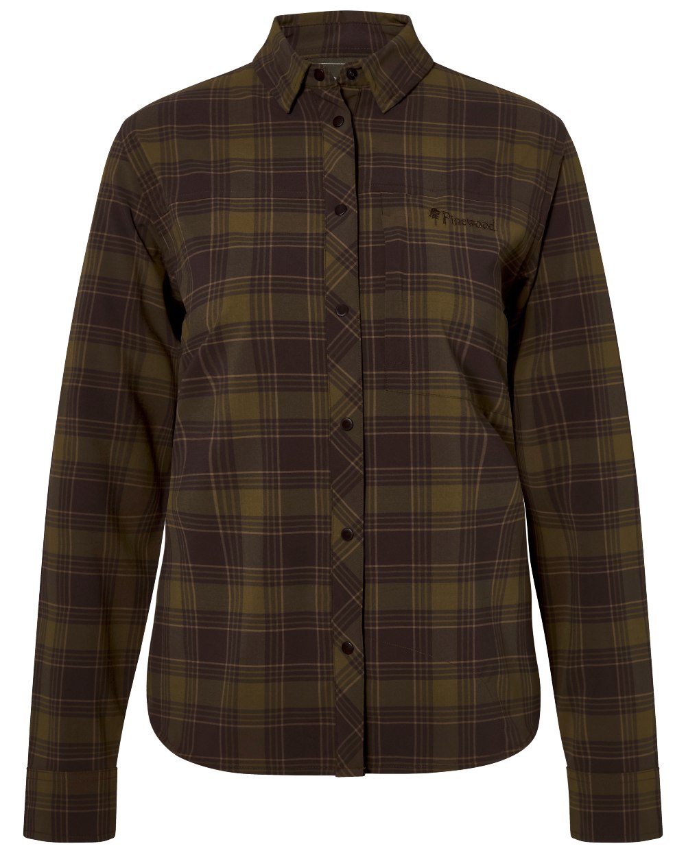 Dark Olive Dark Sandstone coloured Pinewood Womens Abisko Trekking InsectSafe Long Sleeve Shirt on white background 