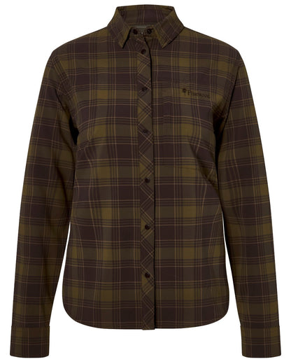 Dark Olive Dark Sandstone coloured Pinewood Womens Abisko Trekking InsectSafe Long Sleeve Shirt on white background 