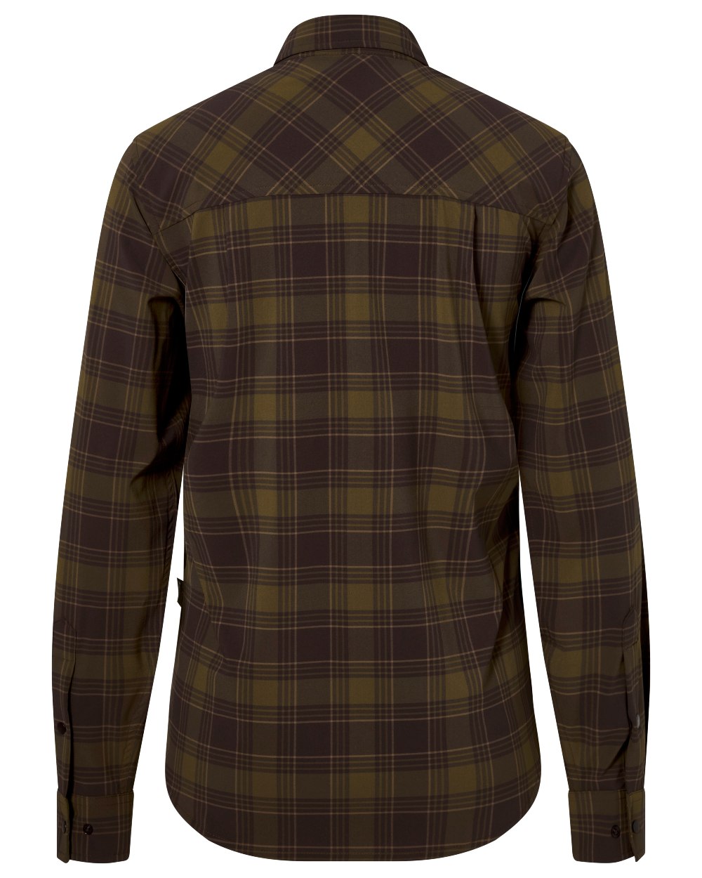 Dark Olive Dark Sandstone coloured Pinewood Womens Abisko Trekking InsectSafe Long Sleeve Shirt on white background 