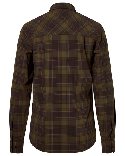 Dark Olive Dark Sandstone coloured Pinewood Womens Abisko Trekking InsectSafe Long Sleeve Shirt on white background 