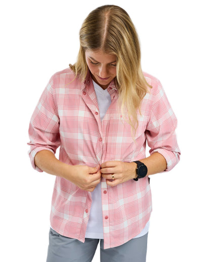 Light Pink White coloured Pinewood Womens Abisko Trekking InsectSafe Long Sleeve Shirt on white background 