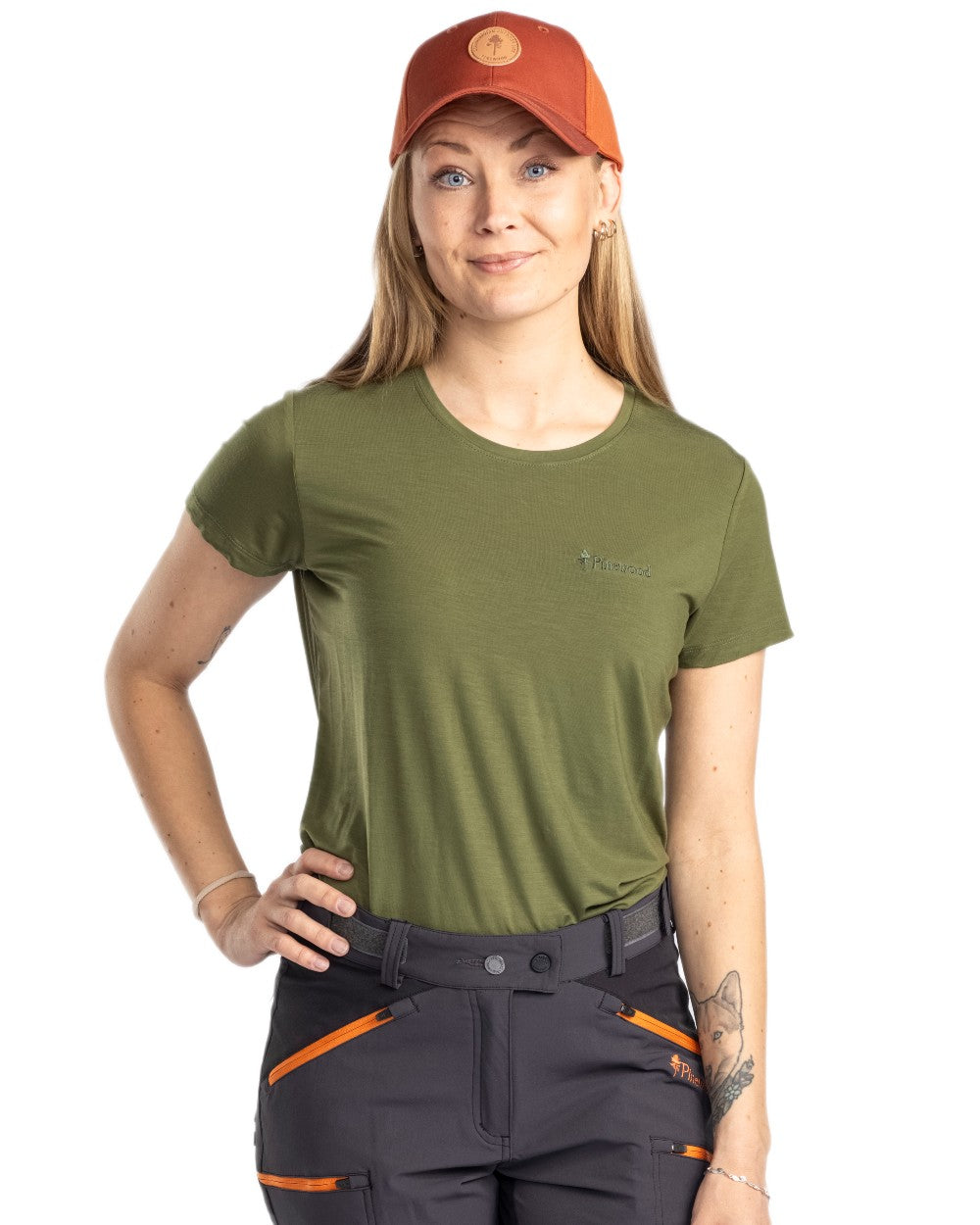 Pine Green coloured Pinewood Womens Active Fast-Dry T-Shirt on white background 