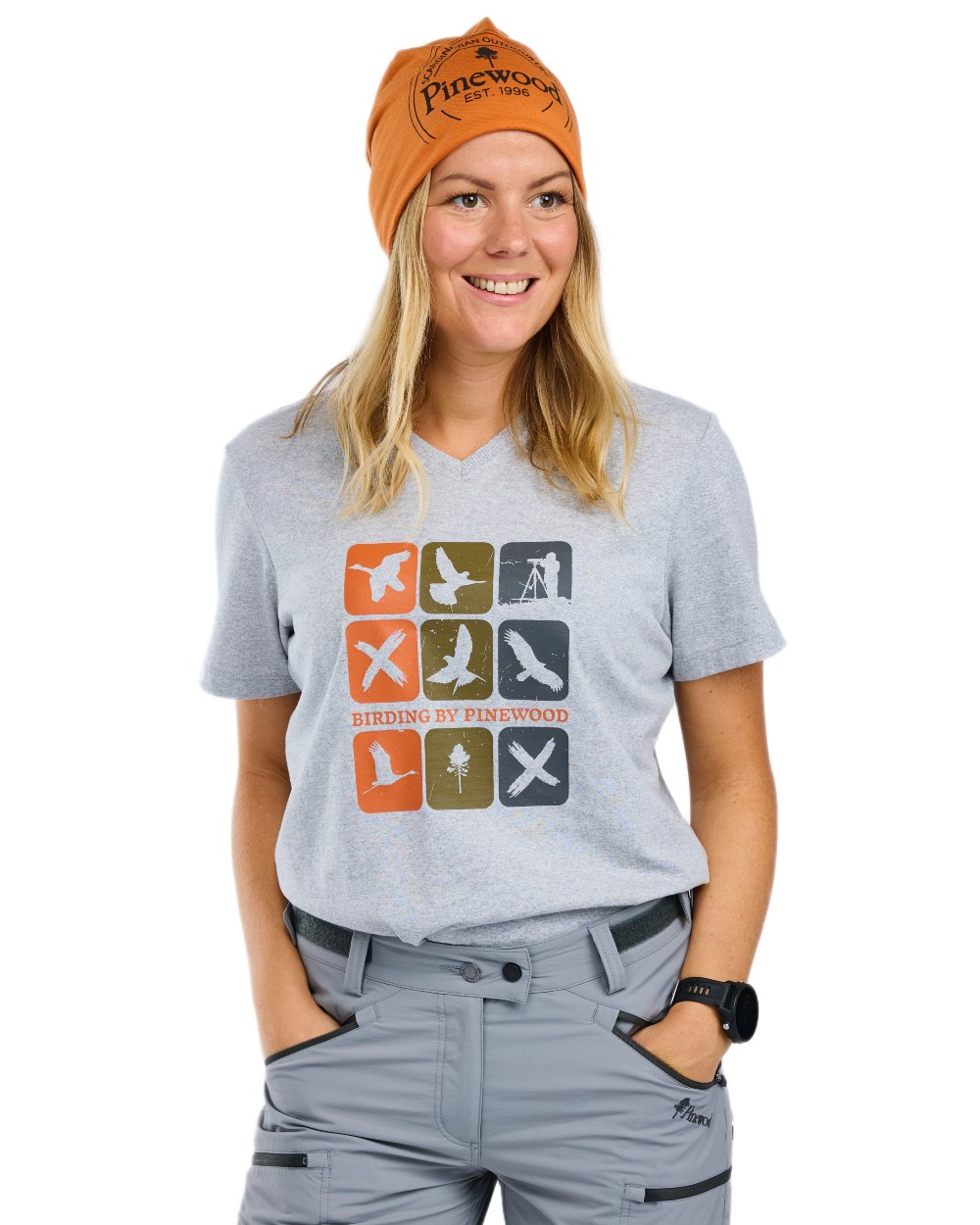 Light Grey Melange Combo coloured Pinewood Womens Birding T-Shirt on white background 