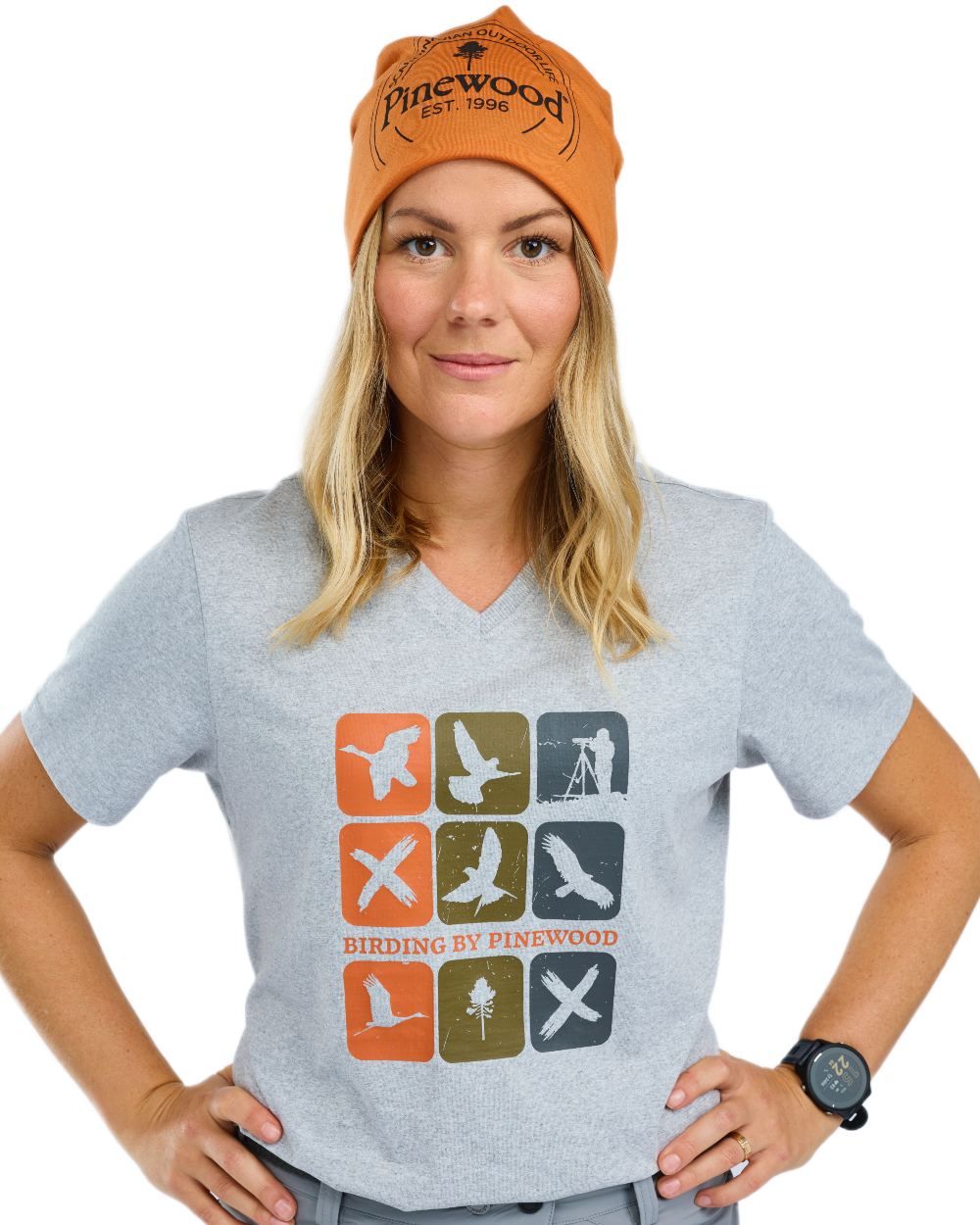 Light Grey Melange Combo coloured Pinewood Womens Birding T-Shirt on white background 