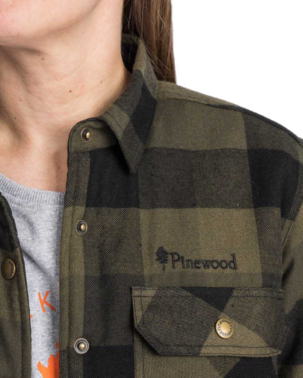 Green Black coloured Pinewood Womens Canada Classic 2.0 Shirt on white background 