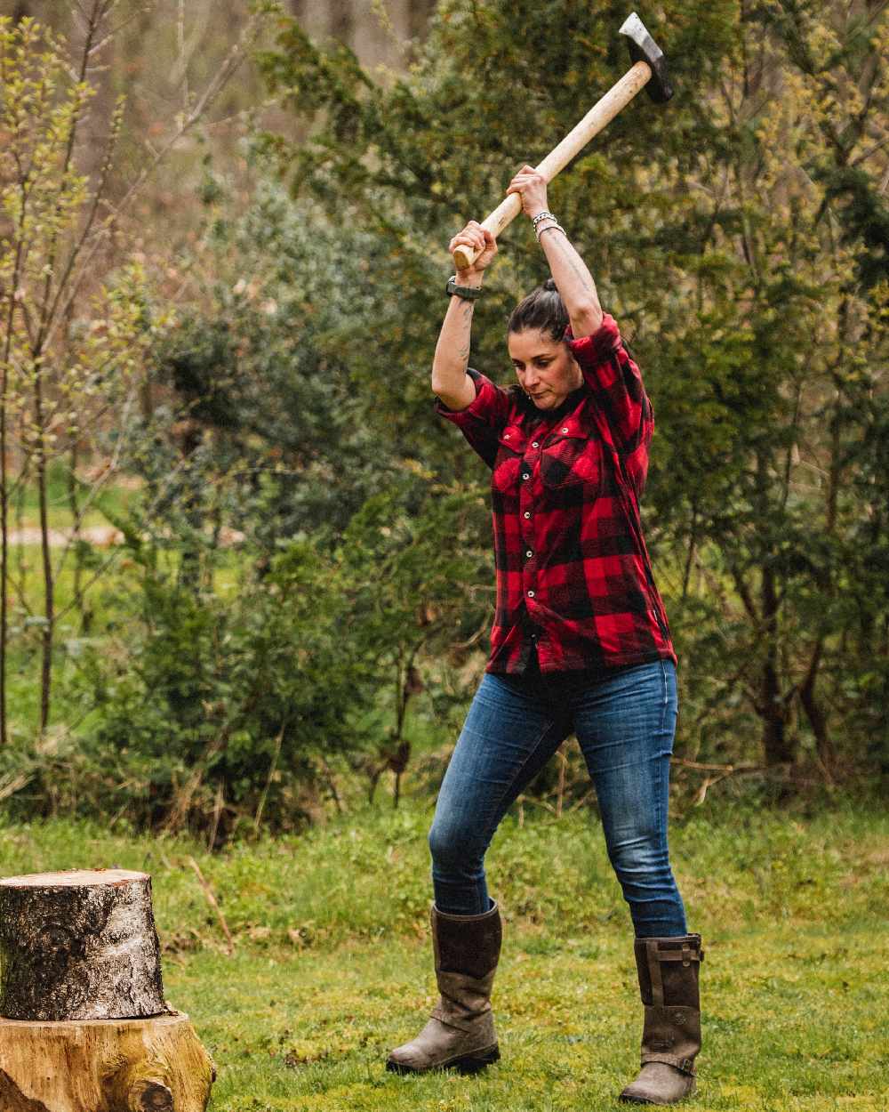 Red Black Coloured Pinewood Womens Canada Classic 2.0 Shirt on outdoor background 