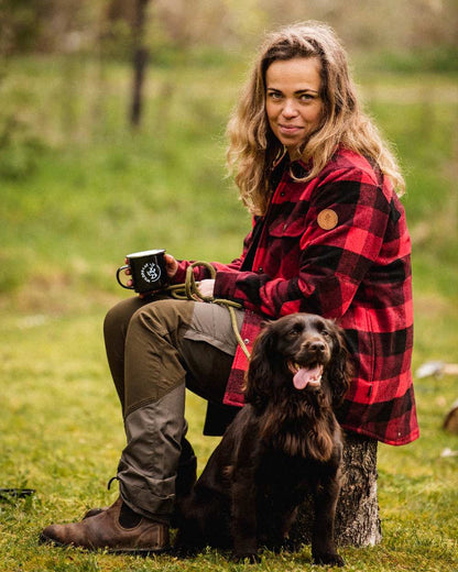 Red Black Coloured Pinewood Womens Canada Classic 2.0 Shirt on outdoor background 