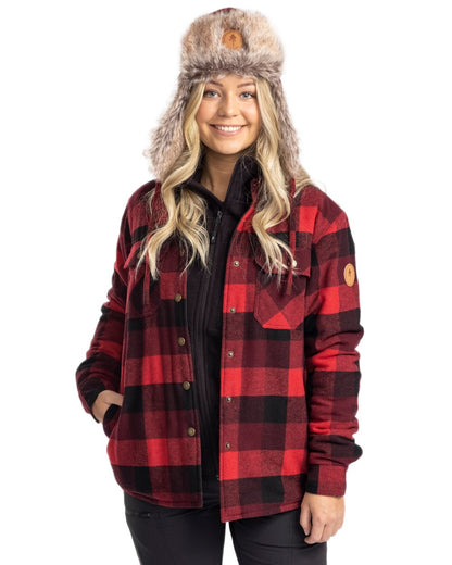 Red Black Coloured Pinewood Womens Canada Classic 2.0 Shirt on outdoor background 