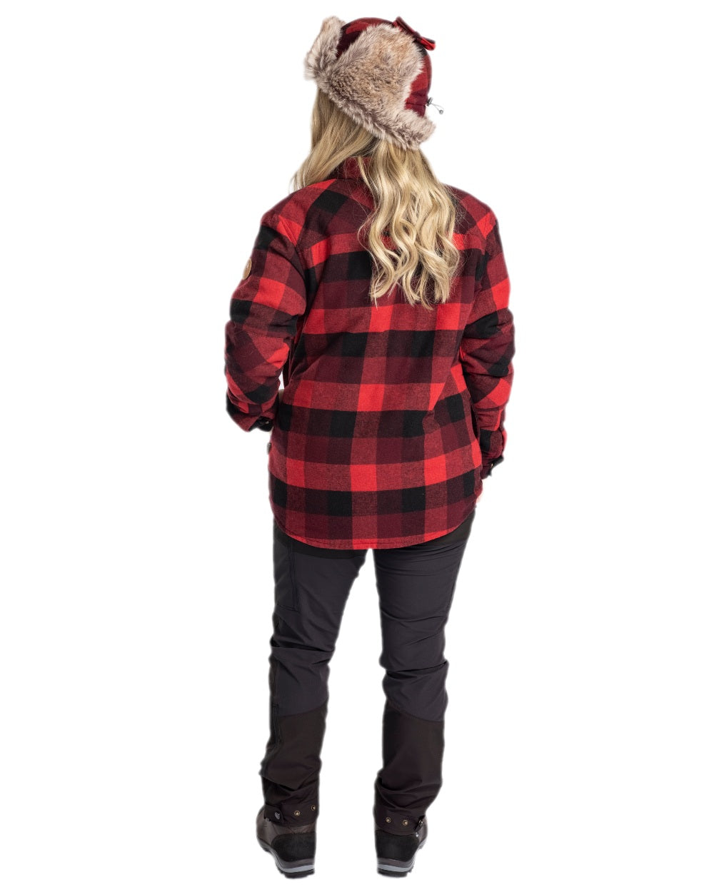 Red Black Coloured Pinewood Womens Canada Classic 2.0 Shirt on outdoor background 