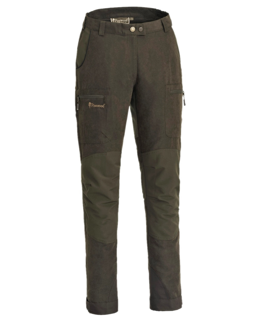 Suede Brown Dark Olive Coloured Pinewood Womens Furudal Caribou Hunt Trousers on white background 