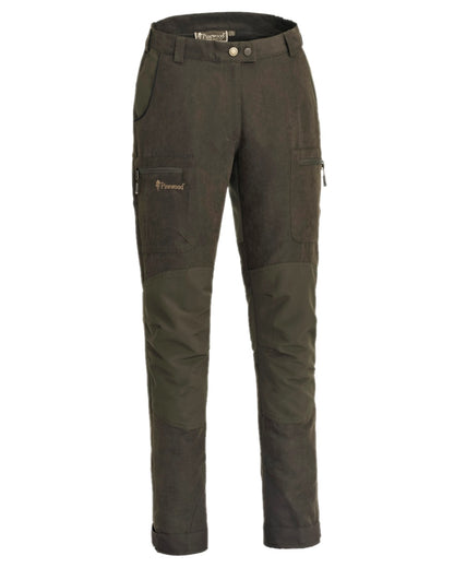 Suede Brown Dark Olive Coloured Pinewood Womens Furudal Caribou Hunt Trousers on white background 