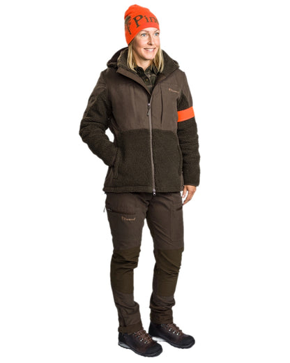 Suede Brown Dark Olive Coloured Pinewood Womens Furudal Caribou Hunt Trousers on white background 