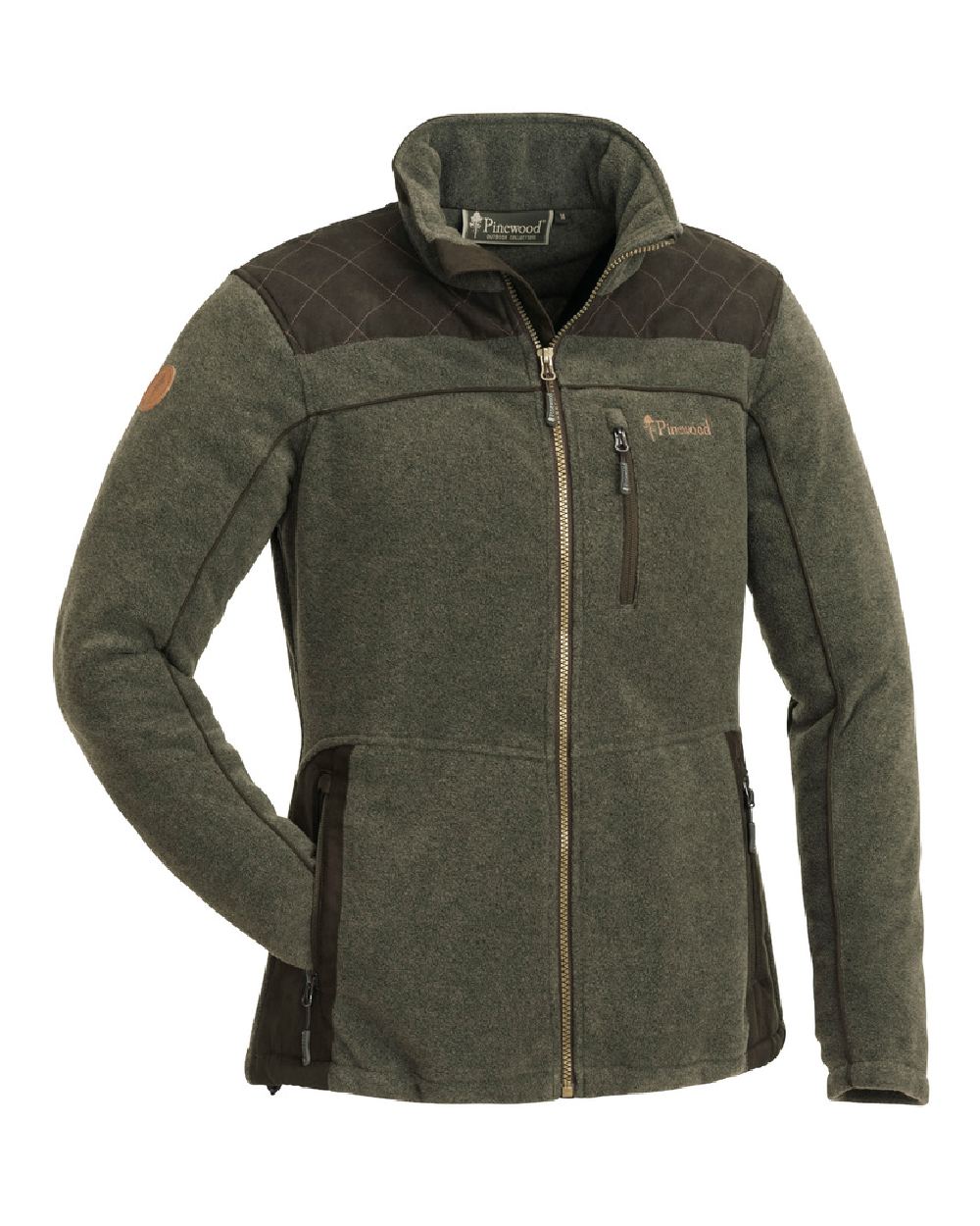 Olive Mel Suede Brown Coloured Pinewood Womens Diana Exclusive Fleece Jacket on white background 