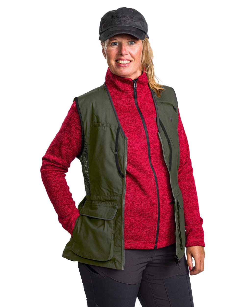 Black Moss Green coloured Pinewood Womens Dog Sports 2.0 Vest on white background 