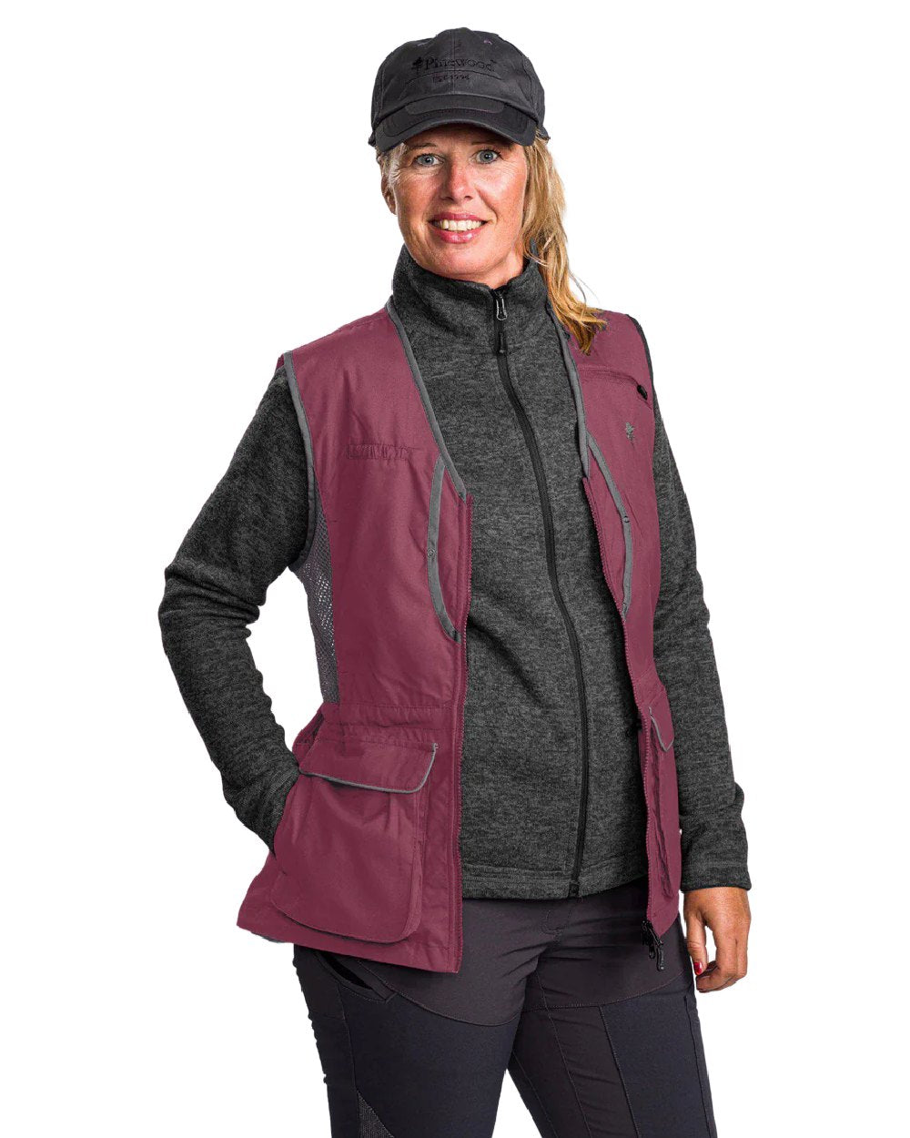 Plum Dark Anthracite coloured Pinewood Womens Dog Sports 2.0 Vest on white background 