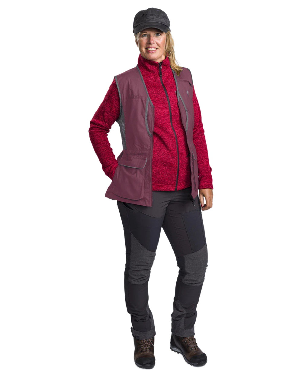 Plum Dark Anthracite coloured Pinewood Womens Dog Sports 2.0 Vest on white background 