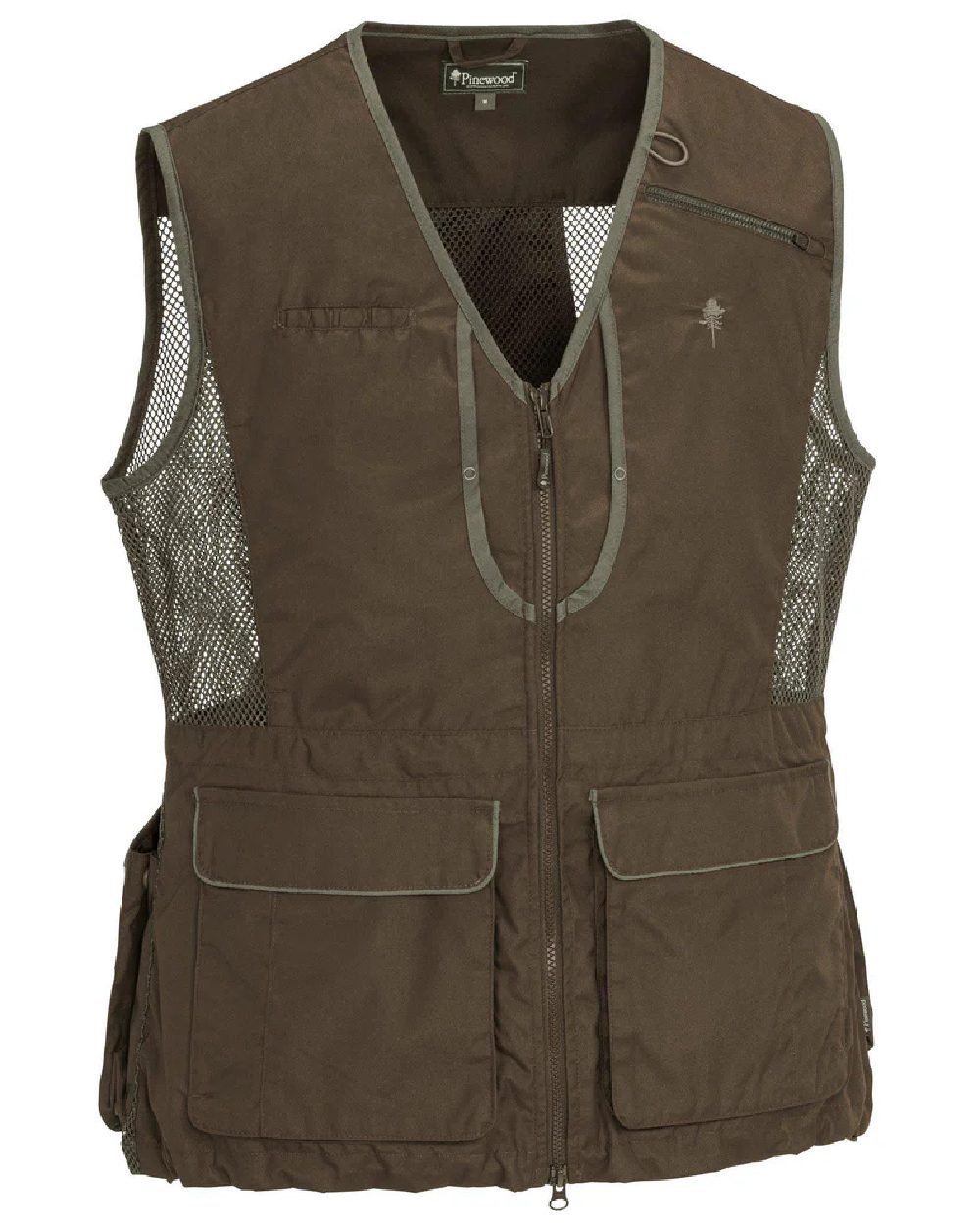 Suede Brown Dark Olive coloured Pinewood Womens Dog Sports 2.0 Vest on white background 