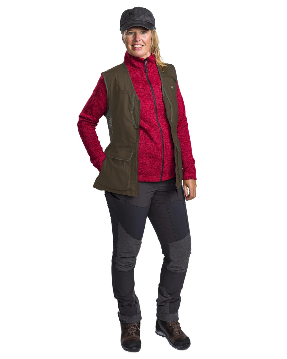 Suede Brown Dark Olive coloured Pinewood Womens Dog Sports 2.0 Vest on white background 