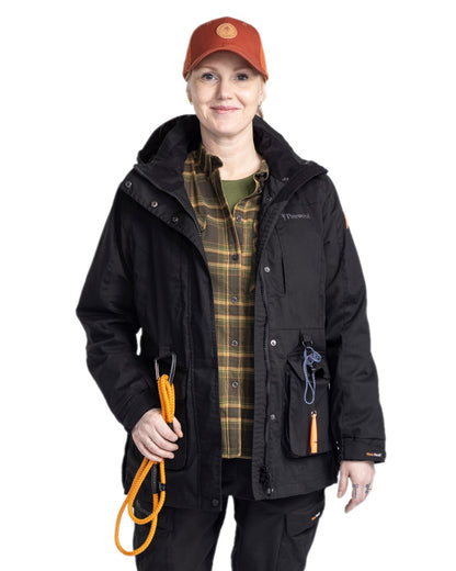 Black Coloured Pinewood Womens Dog Sports Trainer Extreme Jacket on white background 