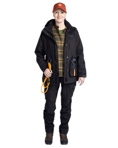 Black Coloured Pinewood Womens Dog Sports Trainer Extreme Jacket on white background 