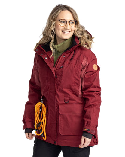 Dark Tomato Dark Red Coloured Pinewood Womens Dog Sports Trainer Extreme Jacket on white background 